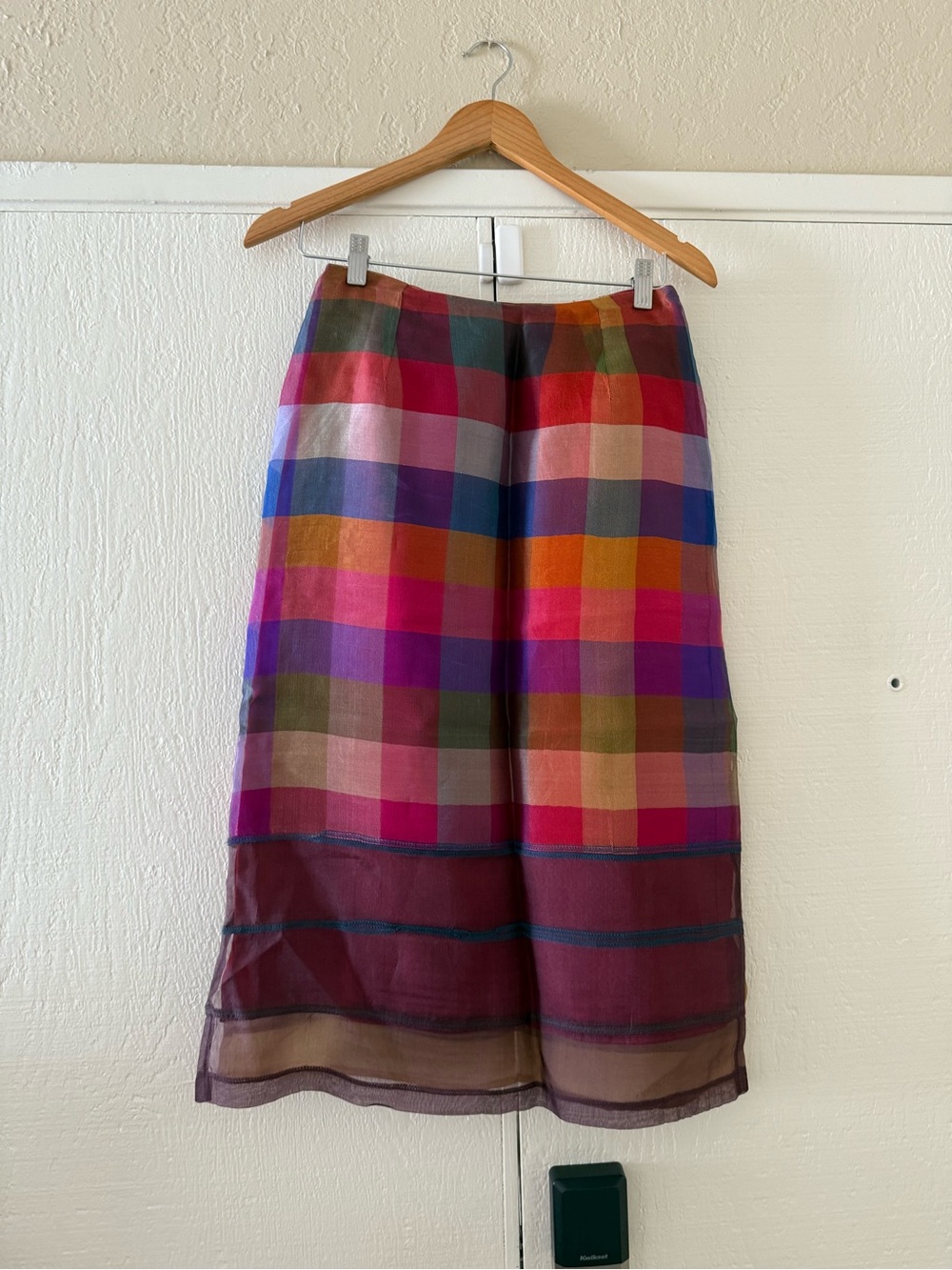 Vintage 100% Silk Multicolor Plaid Skirt